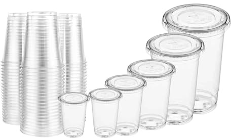 50 BICCHIERI PET Con 50 Coperchi Piatti munito di Foro X Ultra Trasparenti Bicchiere per acqua bibite birra drink cocktail ALTA QUALITA' 0,25 L 0,3 L 0,35 L 0,4 L 0,5 L 0,575 L (400 ml)