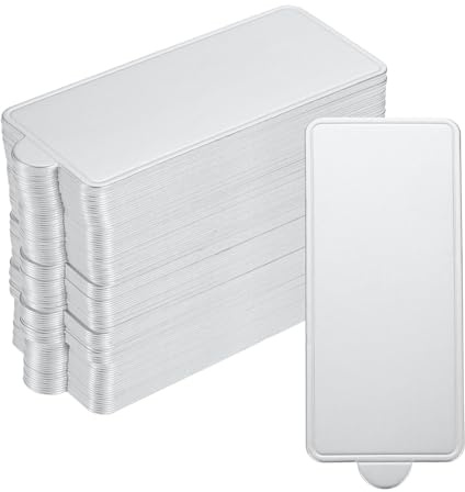 sourcing map 100pcs Mini Cake Boards, Mousse Cake Cardboards Rectangle Cake Bases Plates Cupcake Dessert Displays Base Tray for Pastries, Dessert Base - Grease Proof (Silver Tone)
