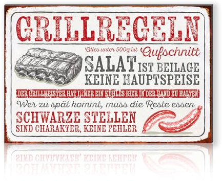 Finest Folia Alu Schild 30x20cm Deko Hobbyschild für Garten Wohnzimmer Garage Außenbereich Dekoration retro Tafel Hobbys wetterfest robust stabil RV002 (10 BBQ)