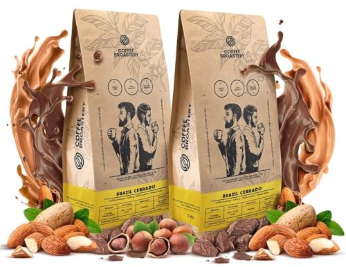 Coffee Broastery Kaffeebohnen Brasilien Cerrado 2x1kg Frisch Geröstet 2kg | Spezialitäten Kaffee, 100% Arabica, Ganze Bohnen, Mittlere Röstung, Noten von Schokolade und Mandeln Schweres Body