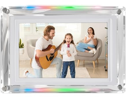 Cornice per Foto Digitale in Acrilico da 7 Pollici, Cornice per Video, Luce Colorata a LED, Memoria Incorporata da 4 GB, Ricaricabile Tramite USB, Rotazione Automatica, Cornice