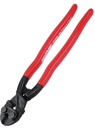 HAUTMEC Mini Bolt Cutters 250mm(10 Inch), High Leverage Compact Bolt Cutter, Anti-Slip Comfort Grip, CRV Steel Blade with Recess, Cuts Rods, Bolts, Wires, Cables, Rivets, and Chains, HT0465-UK