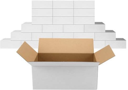 PETAFLOP Scatola di Cartone 25x15x10cm,Ottimo per Imballaggio, Trasporto,Set di 25 Bianco