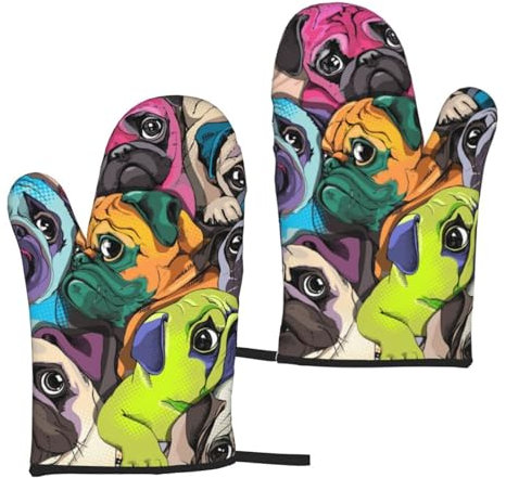 Divertente cartone animato cane carlino, Guanti da cucina Guanti da forno antiscivolo, Guanti da forno resistenti al calore Un paio