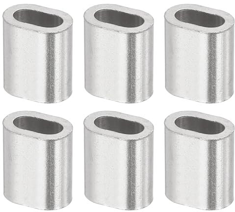 sourcing map 3/16(5mm) Wire Rope Stop Sleeve, 304 Stainless Steel Cable Wire Rope Crimping Loops Sleeve Ferrules for Cable Ferrule, Silver 6Pcs