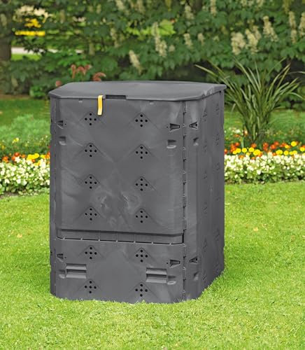 JUWEL Compostiera per tutto l'anno Bio 600 grigio antracite (capacità utile 600 l, per rifiuti da giardino e cucina, compostiera da giardino con valvola di riempimento con protezione antivento
