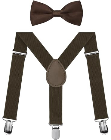FACATH Kids Suspender & Bowtie Set: Stylish, Adjustable & Perfect for Every Special Occasion, Y-Shape Adjustable Suspenders With Bow Ties Gift Idea For Boys And Girls (Coffee)