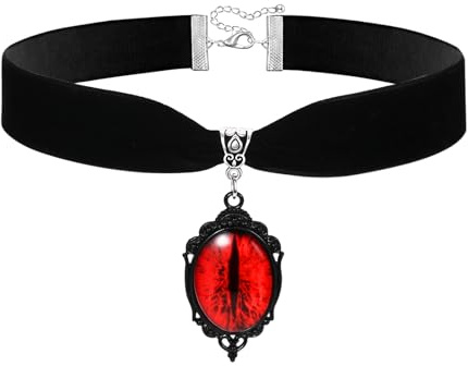 JewelryWe Gothic Choker Halskette für Damen, Schwarz Samt Halsband mit Rot Kristall Anhänger Punk Breit Verstellbar Velvet Choker Kette Viktorianische Kragen Halskette Halloween Kostüm Schmuck