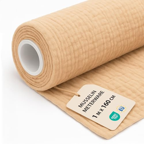 Musslintyg metervara 1 M x 160 cm - Tyg för kreativ sömnad hantverk dekoration Perfekt för kläder heminredning accessoarer och DIY syprojekt Oeko-Tex Beige