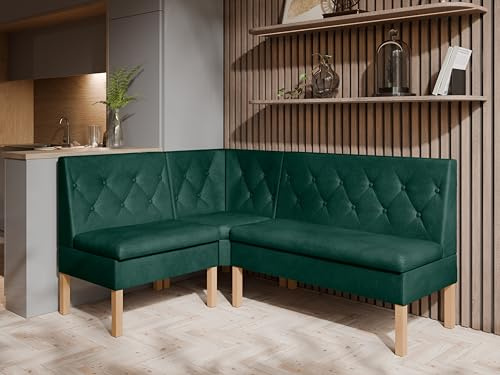 JKG Meble Eckbank fur Essizmmer - Eckbank Küche mit Aufbewahrungsbehälter - Modern Sitzecke Küche - Stoff Velours - gepolsterte Rückenlehne - Grün - Monolith 37-130x170 cm