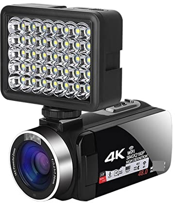 Caméra vidéo numérique Professionnel 4K caméscope Fill Light Vlogging Kit for Le Streaming avec 16X Zoom Photographie Cadeau pour débutants(32G SD Card,with Light)