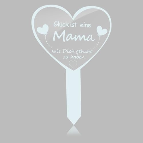 CZXCV Grabstecker Herz Grabschmuck Wetterfest 16 x 26 cm Weiß mit Spruch Glück ist eine Mama Grabdekoration für Friedhof Trauerspruch Grabschmuck Friedhof Grabdeko Wetterfest