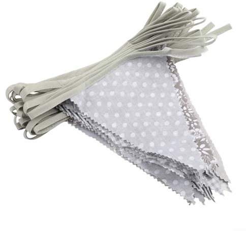 Besttoolifes Wimpelkette aus Stoff mit 36 dreieckigen Flaggen aus Baumwolle, für Hochzeit, Geburtstag, Babyparty, Gartenparty und Innen- und Außenbereich, Hängedekoration, 100 cm, Grau