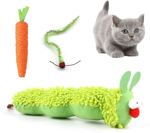 BRTNUP Lot de 3 jouets à herbe à chat pour chats, jouets pour chat avec herbe à chat, jouets interactifs à mâcher résistants aux morsures pour le nettoyage des dents, jouet amusant pour chatons et