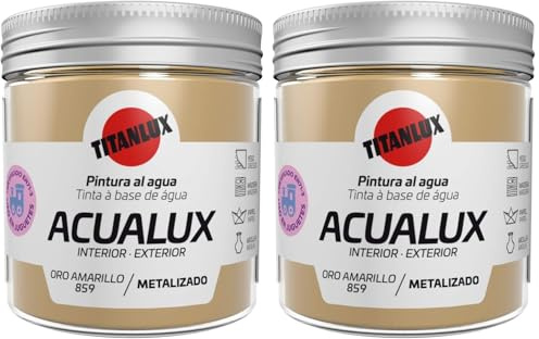 TITANLUX Acualux pintura acrílica multiadherente Metalizado Oro Amarillo 75 ml (Paquete de 2)
