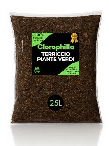Clorophilla Terriccio Universale per Piante Verdi da Interno ed Esterno – con Lapillo, Pomice e 30% Humus di Lombrico – Substrato Drenante e Arieggiato – 2Litri - 6Litri - 25Litri (25 Litri)