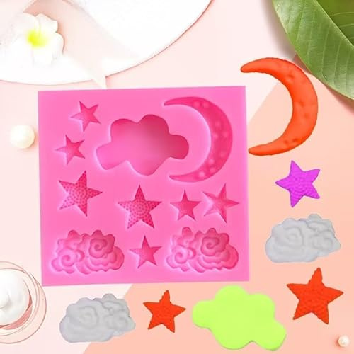 Mond Stern Wolke Silikon Form, 3D Backen Silikonformen, Lebensmittel silikon Fondant dekorieren mond Sterne Wolken Form Cutter,für Kuchendekoration, Fondant, Schokolade (Rosa)