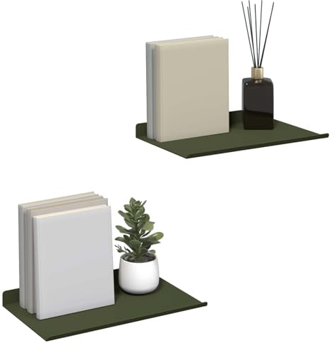 vidaXL Estante Flotante 2 pcs Verde Oliva 30 x 18 x 2,5 cm Acero, Estantería para Sala, Rectangular, Ahorro de Espacio, diseño Minimalista, Organizador Moderno para Pared