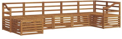 Mhdvray Gartenmöbel Set Holz 7-teilig, Outdoor Lounge Set aus Massivholz Akazie, Modulare Sitzgruppe mit Ecksofa, Mittelsofa und Hocker für Garten, Terrasse und Balkon, Natur