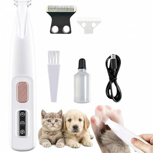 AAFGVC Paw Trim Pro Pfotentrimmer- Pfotentrimmer für Hunde Extra Leise mit LED Licht, USB Akku, IPX4 Pfotenrasierer für Katzen und Hunde (Weiß)