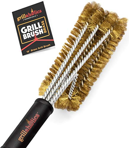 Grillaholics Essentials - Spazzola per griglia in ottone, con setole in ottone morbido, per una pulizia sicura di griglie in porcellana e ceramica