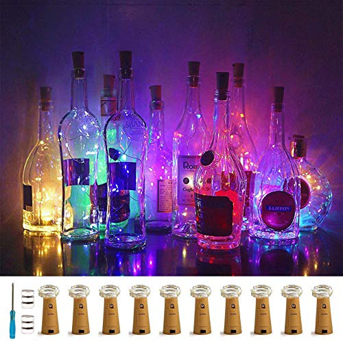 LoveNite 10 Pack Bottle Cork Lights 10 LED Wine Bottle Battery Powered Lights Copper Wire Fairy String Light for Christmas Halloween Wedding Birthday Party DIY Home Decor (10 Colors)