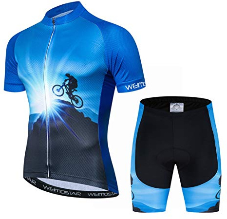 weimostar cykeltröja män cykelkläder cykeltröja topp MTB jersey kortärmad sommar Blå uppsättning L = Chest 37-38.5