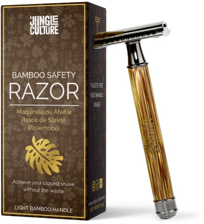 Jungle Culture® Bamboo Safety Razor for Men & Women • Premium Eco Friendly Razor • Fits Double Edge Blades • Zero Waste • Light Wood Handle Slim