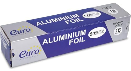 Essential Housewares Heavy Duty Aluminium Foil - 50m Roll (30cm, Extra Wide) Gas & Electric Oven & Fridge-Safe 18-Micron Thick Professional Tinfoil Catering Foil.