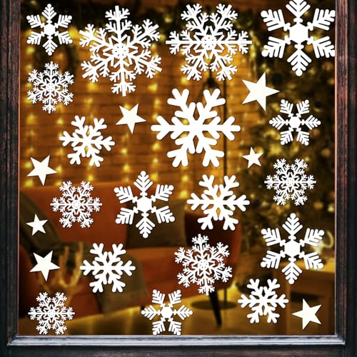 Alintor Weihnachtsdeko Innen, 250 Stk Fensterbilder Weihnachten, Pvc Weihnachtsdeko Fenster, Fensterdeko Weihnachten, Schneeflocken Fensterbilder für Weihnachten Deko