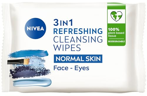 NIVEA 3in1 Refreshing Cleansing Wipes Normal Skin and Combination Skin (40 Wipes), Plant-Based Makeup Remover Face Wipes, Gentle Yet Effective Makeup Removal