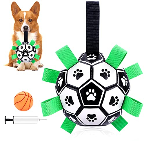 MYPIN Hundefußball mit Haltegriffen, interaktives Hundespielzeug für Tauziehen, Hundeschleppspielzeug, Hundewasserspielzeug, haltbare Hundebälle für kleine und mittlere Hunde
