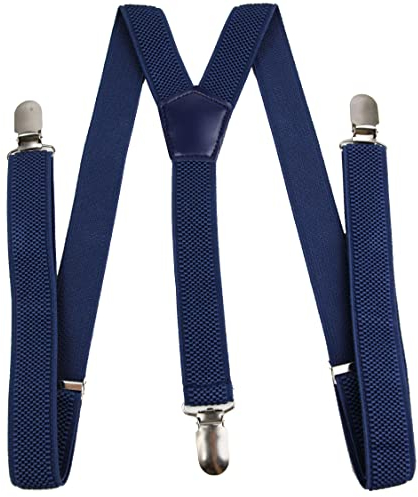 irisaa Hosenträger Damen Y-Form für Arbeitshosen Skihose Fest, Unifarbe mit 3er Starken Clips, 2.5cm Breit, Unisex, HT Farbe:Navy