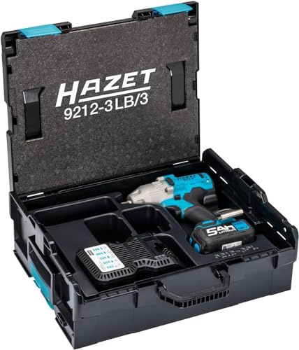 HAZET Akkuschlagschrauber 9212-3LB/3 I 3-teiliges Set inkl. Schnell-Ladegerät und Li-Ionen-Akku, 1/2 Zoll-Vierkantabtrieb, drei wählbare Leistungsstufen für Drehmoment-Anzug