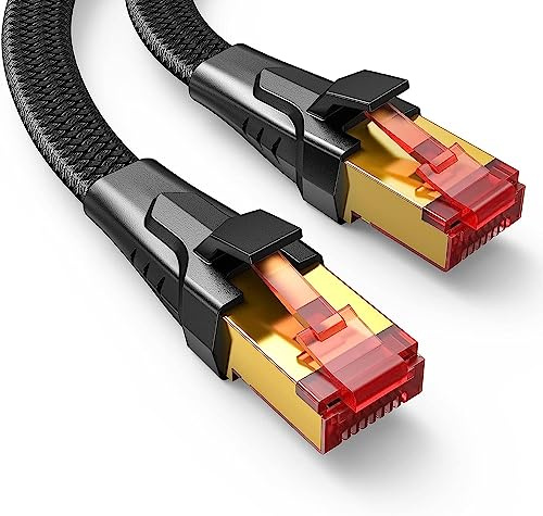 SNOWKIDS Cat 8 LAN kabel 5m, 40Gbps LAN Kabel Hochgeschwindigkeits 2000MHz S/FTP Ethernet Kabel Gigabit RJ45 Nylon geflochtener Vergoldeter Patchkabel für PS/5/4 Router Modem TV Switch Laptop