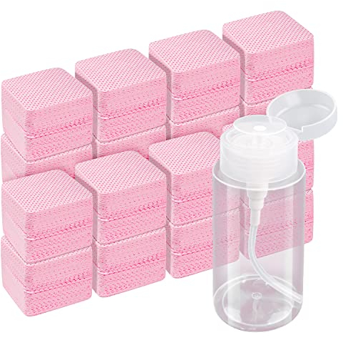 1080 PCS Pink Lint Free Nail Wipes, Eyelash Extension Wipes, Super Absorbent Soft Non-Woven with a Pump Dispenser Bottle Disposable Nail Polish Remover for Polish Clean Acrylic Nails Remover