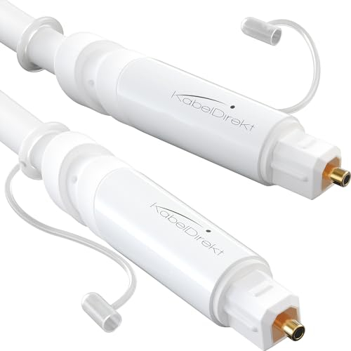 KabelDirekt – TOSLINK-Kabel Weiß, Optisches Audiokabel – 5 m – Glasfaserkabel für Soundbar Mit Schutzkappe (Digitales S/PDIF-Kabel, HiFi/Verstärker, Heimkino, Xbox One/PS4)