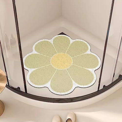 Komfortabel Duschmatte Rutschfest Halbrund, Duschmatte Dreieckig für Eckdusche, Duschmatte Dreieckig, PVC-Luffa Badematte Halbrund mit AblauflöChern Sicherheits, Schnell Trocknend,C,60x60cm(24x24nch）