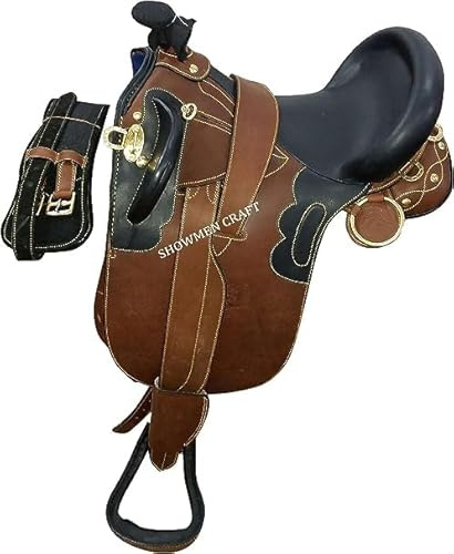 SHOWMEN CRAFT Sella australiana in pelle con circonferenza superiore sotto la sella equitazione e parafango equitazione