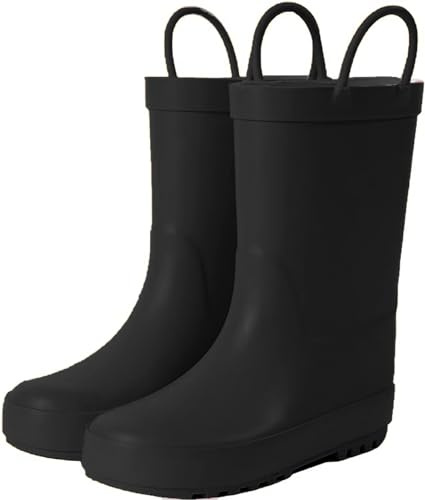 Hbxooxts Kids Rain Boots, Waterproof Rubber Child Wellies for Girls and Boys Toddler Rubber Boots with a Fun Pattern and Easy to Handle - 11 Little Kid Black