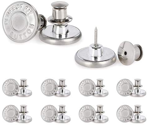 CraftWerk Jeansknöpfe ohne Nähen - Abnehmbarer Hosenknopf für Jeans, Hosen oder Taschen - Ersatz Knopf aus Metall 17mm - 10er Pack