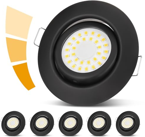 cloksh LED Einbaustrahler 230V Flach Dimmbar Schwarz LED Spots 3 stufe Dimmbar 6W IP44 Bad Einbauleuchten Deckenspots,Warmweiß 3000K Schwenkbar Einbauspots für Badezimmer Küche Wohnzimmer,6er Set