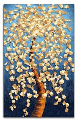 KADING Wandbilder, abstrakte goldene Blätter und Geldbaum auf Leinwand, Poster und Drucke, Wandkunstbilder für Wohnzimmerdekoration, 42 x 60 cm, ungerahmt