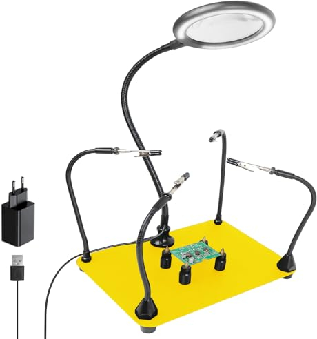 Mano de ayuda magnética, terceras manos soldadas con 3 lámparas LED con lupa LED, 4 soportes para PCB con brazo de metal flexible, herramienta electrónica de reparación