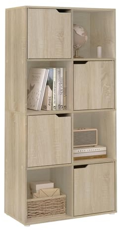 WOLTU Estanteria para Libros de 8 Cubos, Libreria de Cubos de Almacenamiento con Puertas, para Estudio, Dormitorio y Salon, Roble Claro, 60x30x120 cm, SK039hei