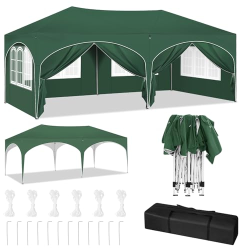 WOLTU Pop-up Gazebo, Gazebo with Sides 3m x 6m, Folding Event Shelter for Outdoor, Garden, Camping, Height Adjustable, Waterproof, UV-Protection, with Carry Bag, Green