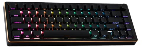 EPOMAKER Tide65 65% QMK/VIA Alluminio Gaming Tastiera Meccanica Tri-Mode BT/2.4Ghz, con RGB,piastra FR4,Metallo,Gasket,Hot-Swap per PC/Mac (Tide65 nero, Lemon Switch)