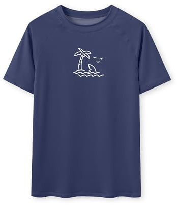 Glimnerize pojkar rashguard badskjorta kortärmad UV-skjorta badskjorta rund krage badmode 104-152, Sandstrand marinblå, 140 cm