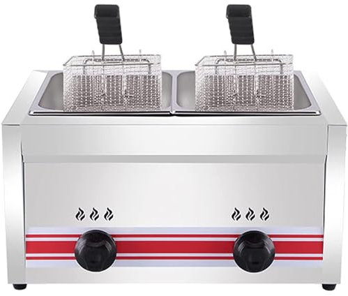Friggitrice professionale a gas GPL, friggitrice commerciale in acciaio inossidabile con cestelli e coperchi, per cucina domestica di ristoranti commerciali,Doublecylinder10L+10L