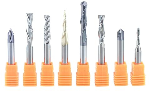 SpeTool 8Pcs Router Bits Set Carbide CNC 1/4 Inch Shank for Woodworking Detail Carving Trimming V Groove Engraving Slotting Mortise